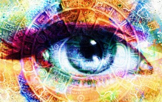 Abstract Image: Ancient Mayan Calendar and Woman Eye