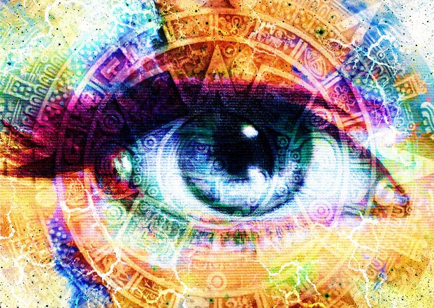 Abstract Image: Ancient Mayan Calendar and Woman Eye
